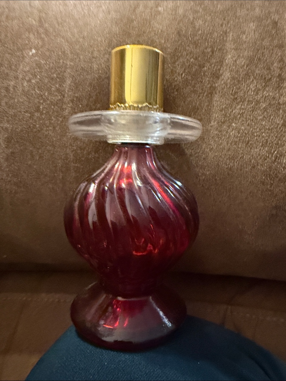 Deep Red Swirled Glass Votive Bottle with Gold Accent
